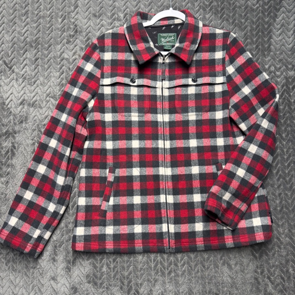 Vintage Woolrich Buffalo Plaid Zip Jacket Large Red Black Wool Blend (2048)